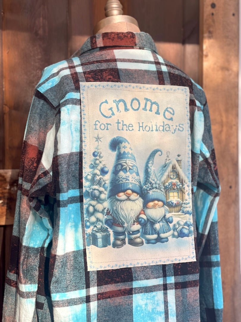 GNOME FOR THE HOLIDAYS Holiday Flannel- Distressed Turquoise