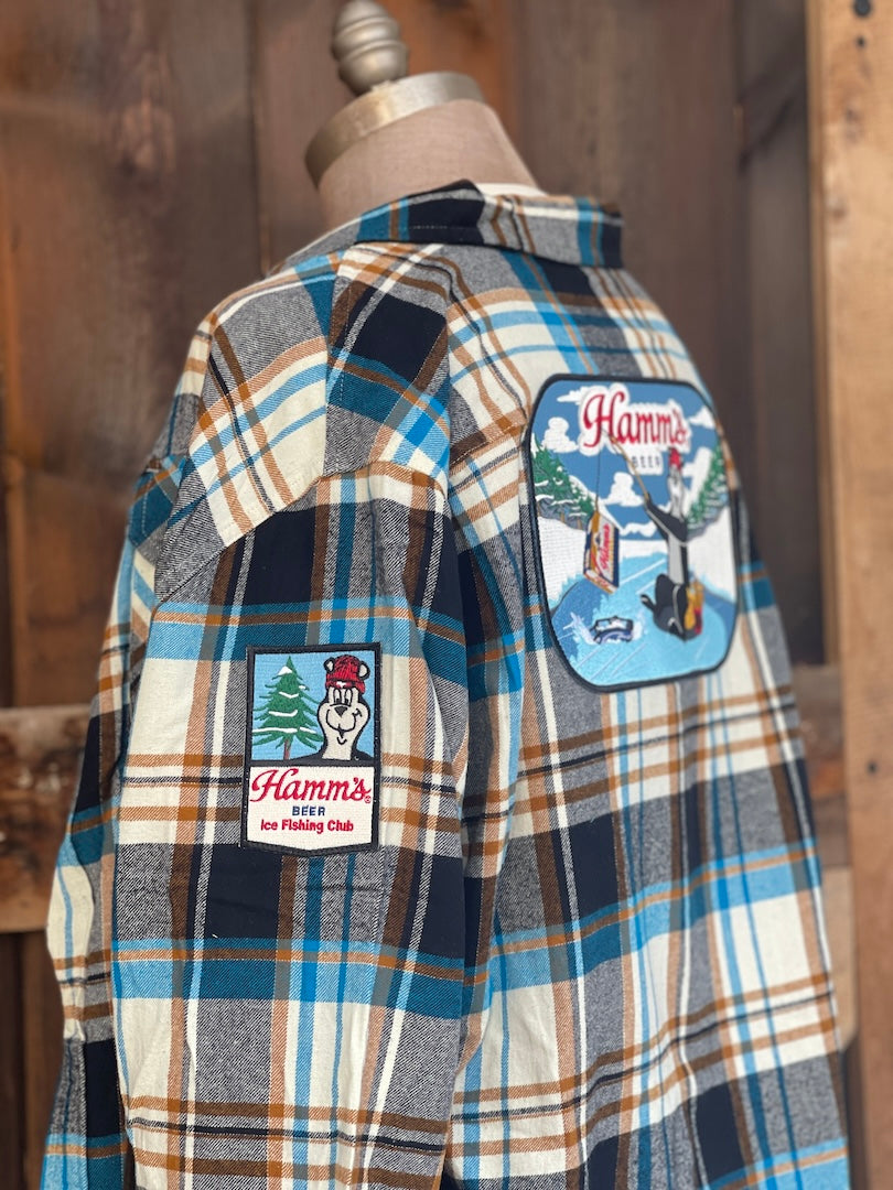 'Catching a cold one' Hamm's Beer Patch Flannel