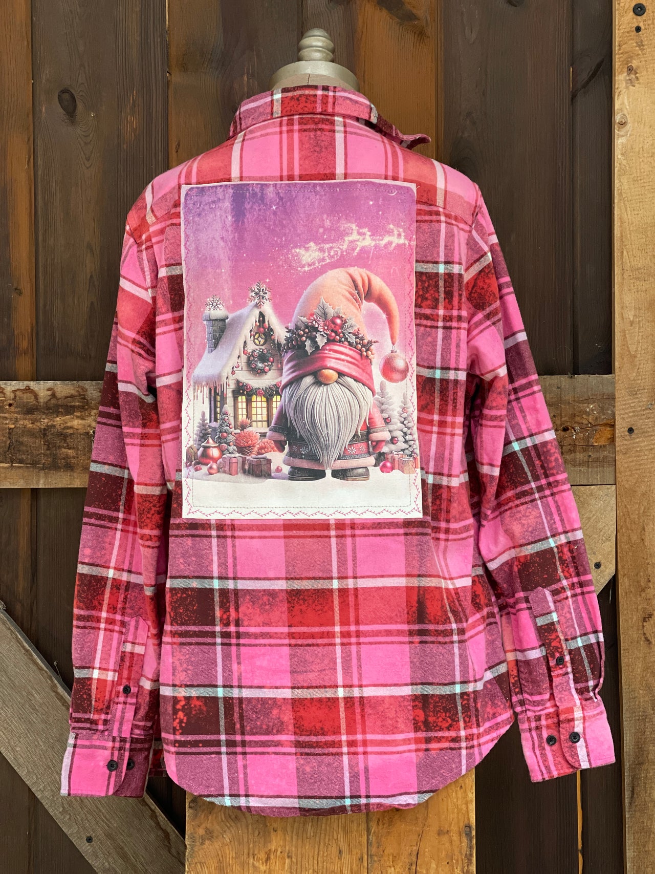 NORTH POLE GNOMEY Art Flannel LIMITED EDITION Sugar Plum  Plaid