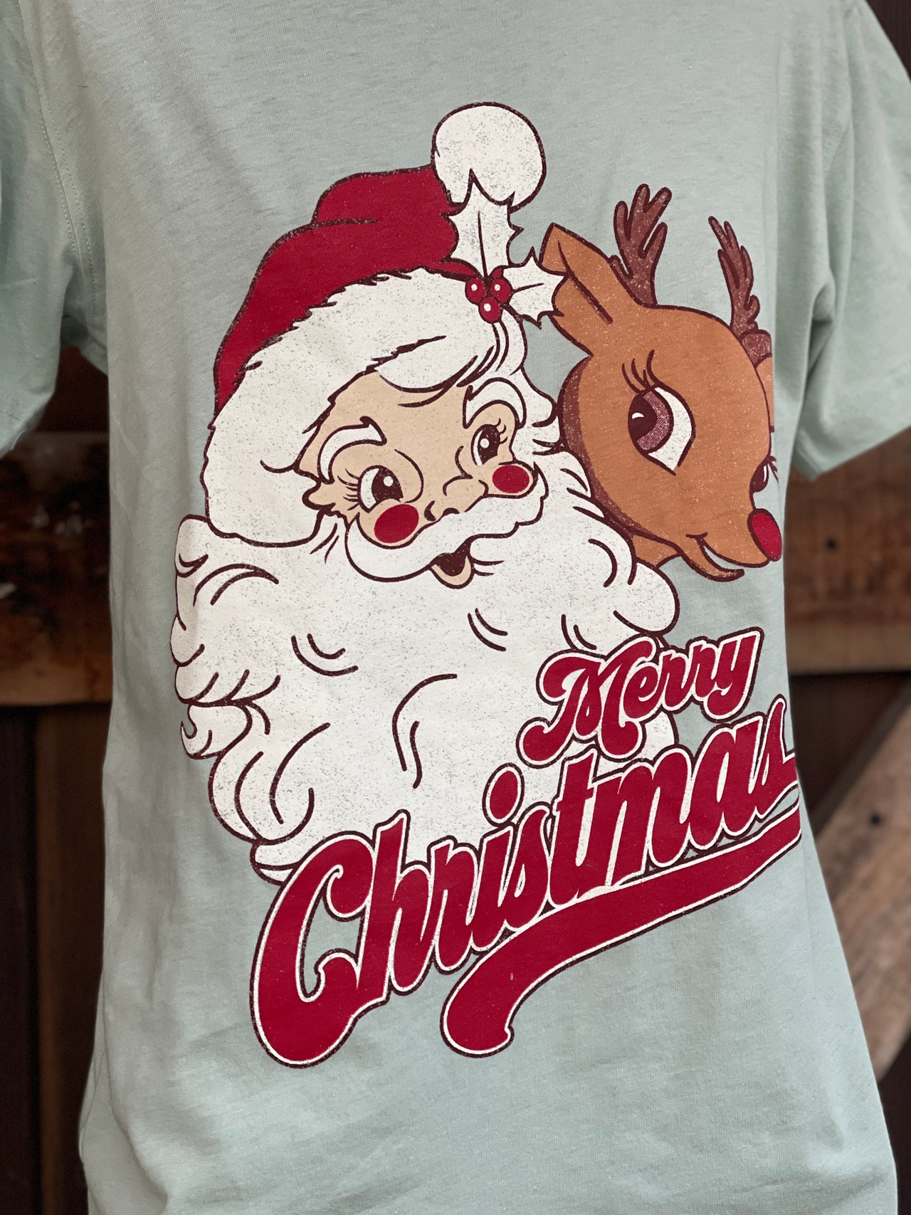 Merry Christmas Tee- Washed Sage Green