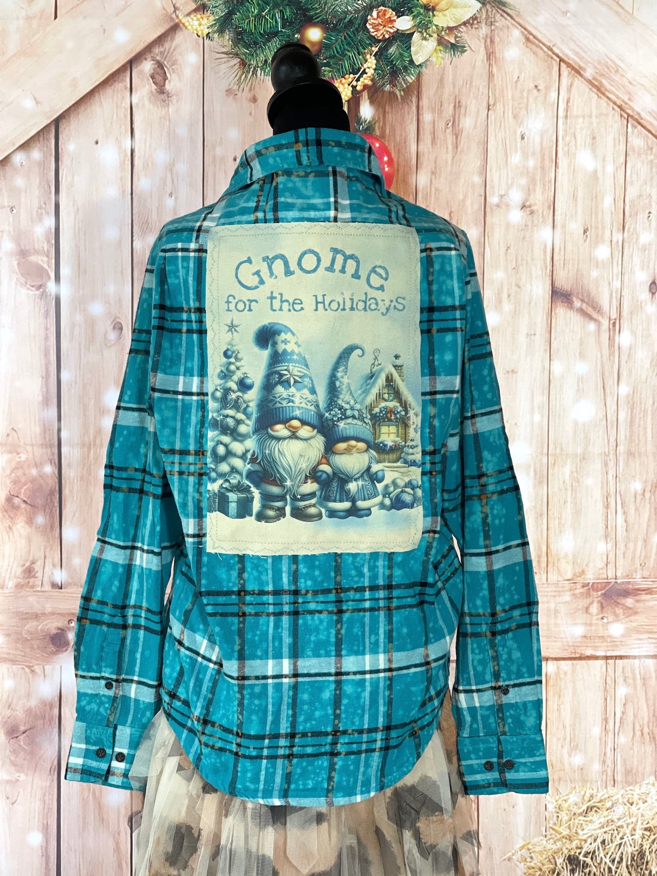 GNOME FOR THE HOLIDAYS Holiday Flannel- Distressed Turquoise