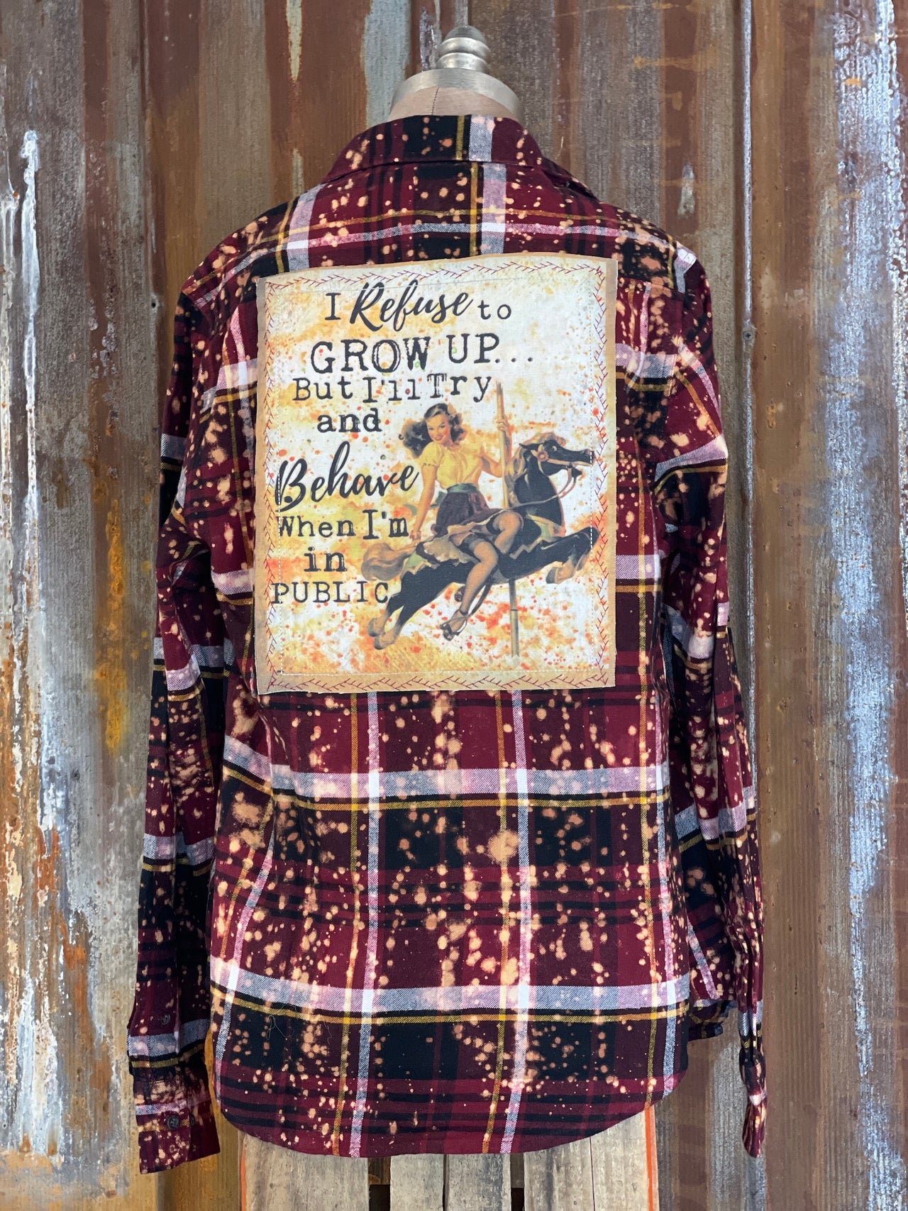 BEHAVE Art Flannel- Distressed Burgundy