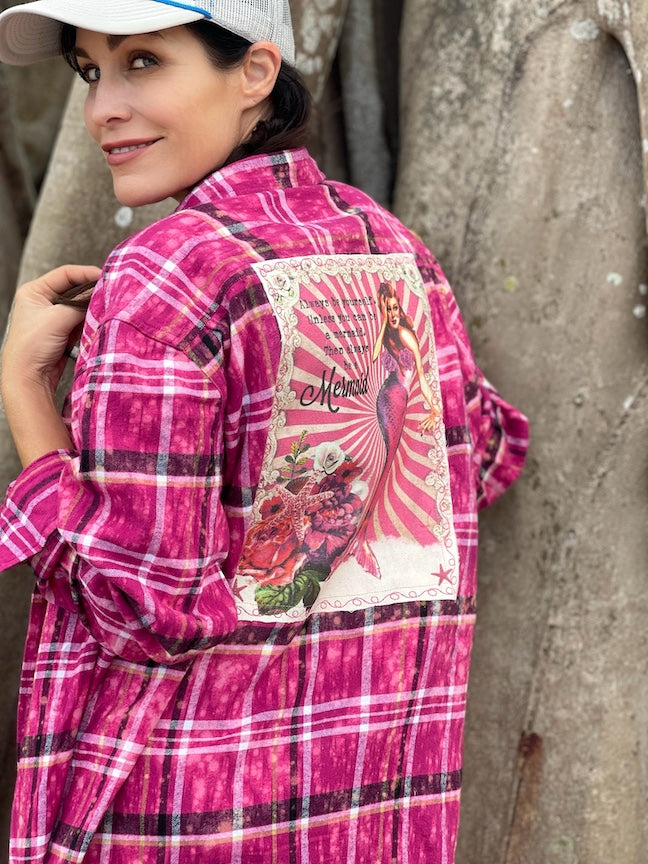 Always Be A Mermaid Art Flannel- Starfish Pink