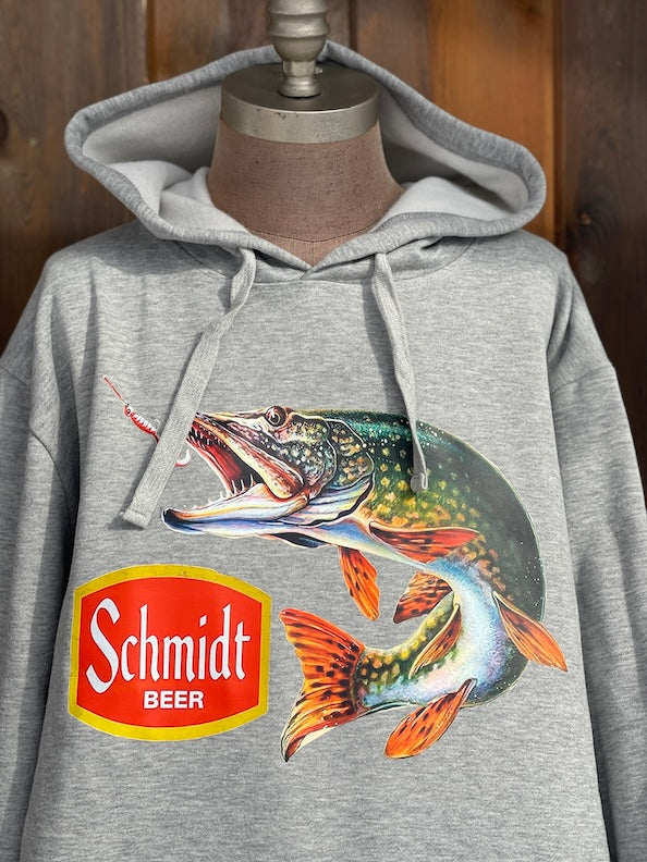 Schmidt Beer Retro Fishing Hoodie- Heather Grey