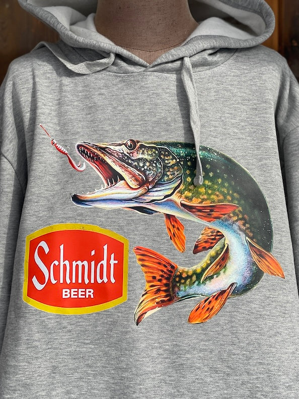 Schmidt Beer Retro Fishing Hoodie- Heather Grey