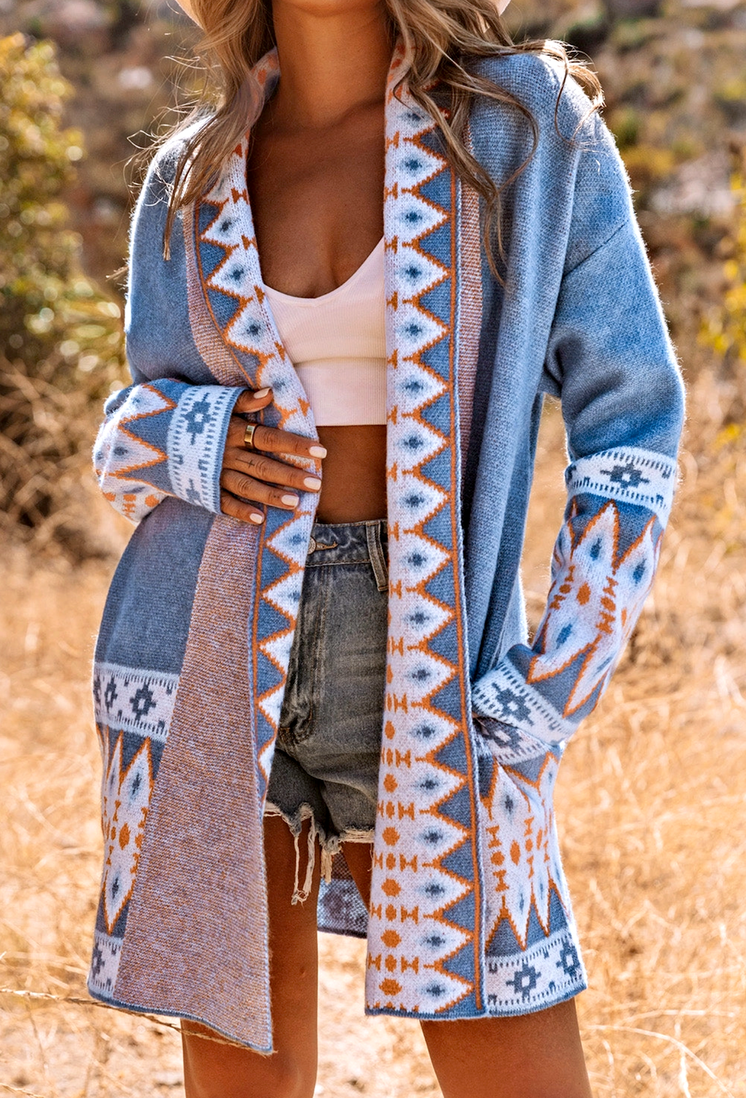 AZTEC Print Cardigan- Prairie Sky