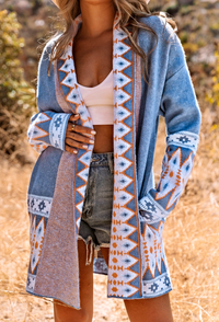 Thumbnail for AZTEC Print Cardigan- Prairie Sky