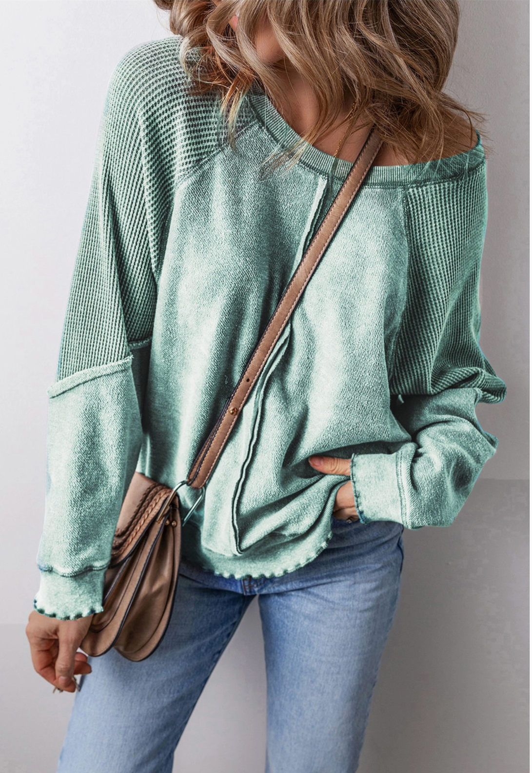 Mineral Washed Patchwork Sweatshirt-