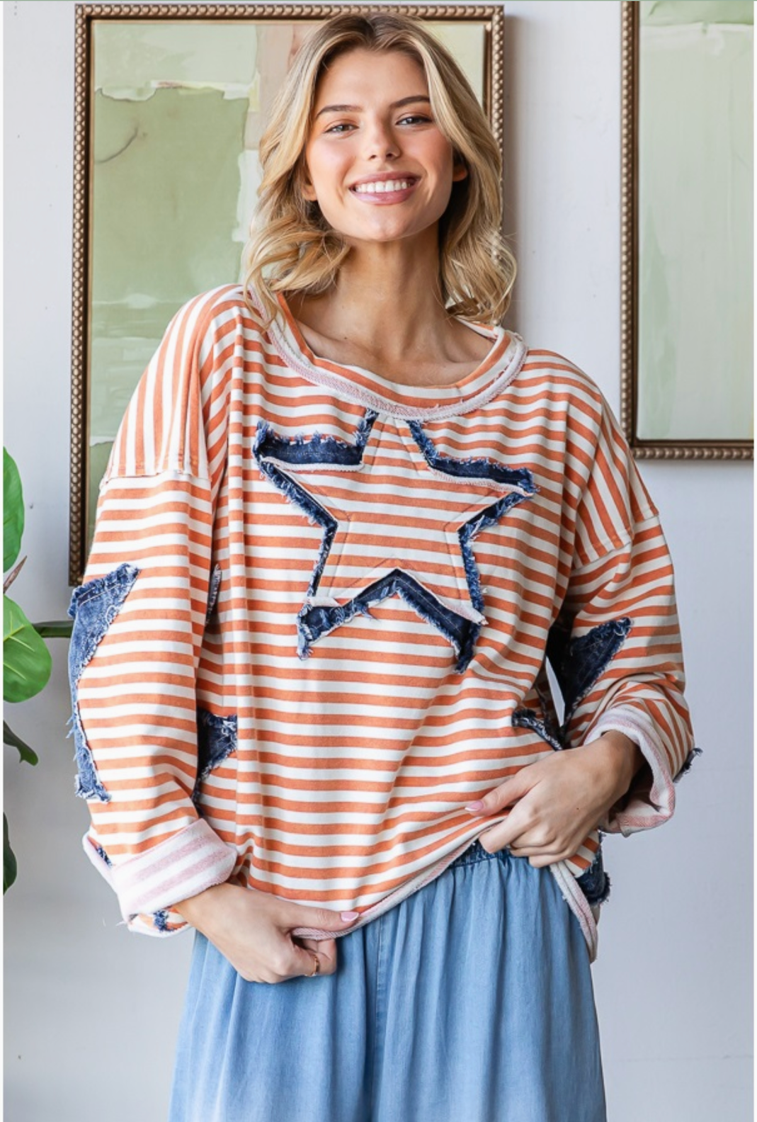 Denim Star/ Orange Stripe Sweatshirt