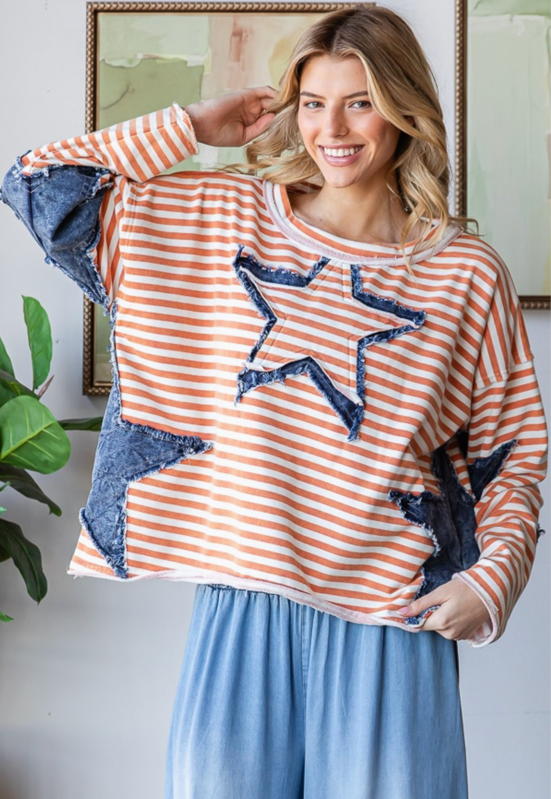 Denim Star/ Orange Stripe Sweatshirt