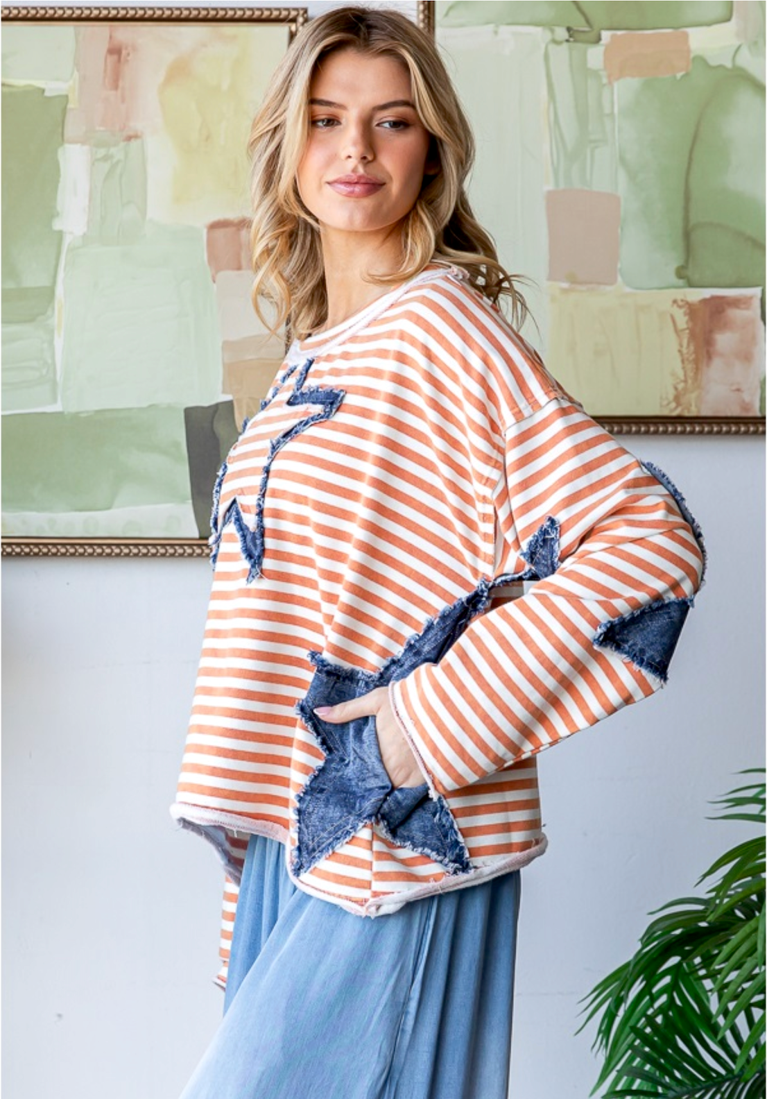 Denim Star/ Orange Stripe Sweatshirt