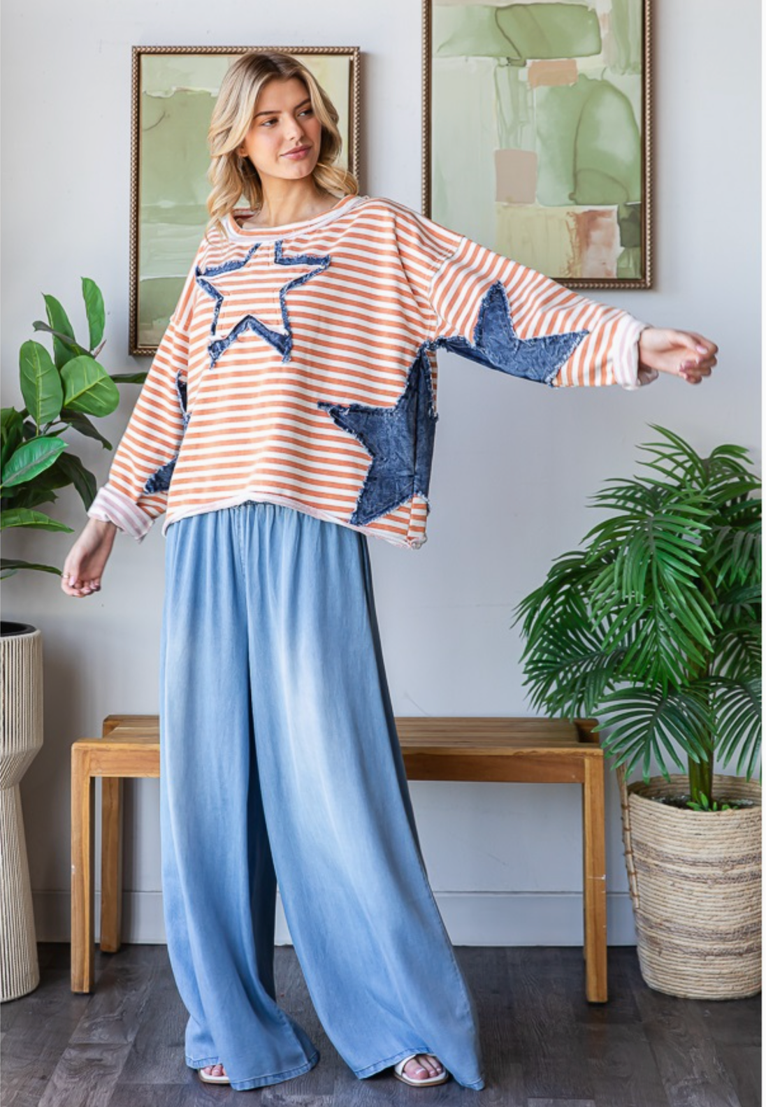 Denim Star/ Orange Stripe Sweatshirt