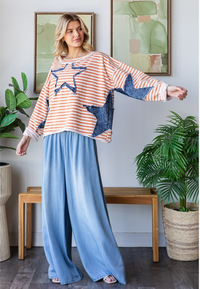 Thumbnail for Denim Star/ Orange Stripe Sweatshirt