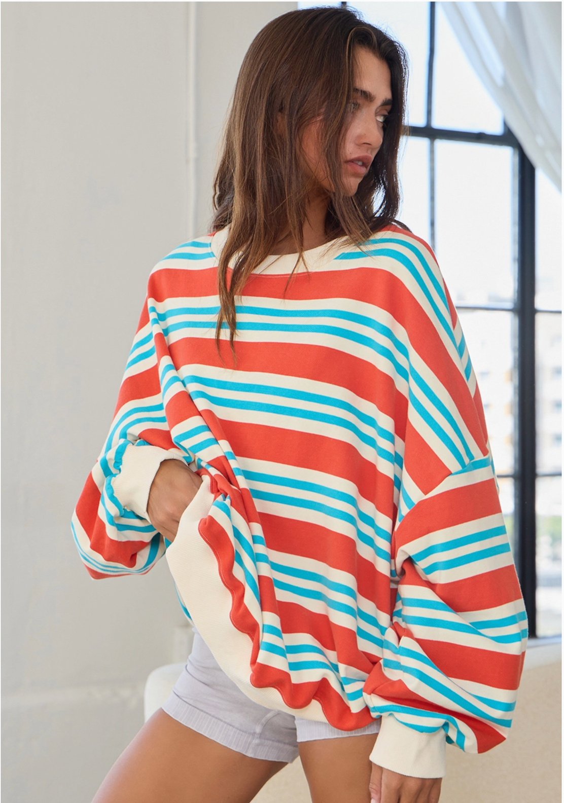 NAUTICAL sweatshirt- Orange/Aqua