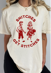 Thumbnail for Snitches Get Stitches Tee- Ivory