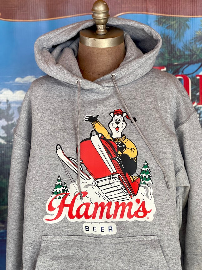 Hamm's Snowmobile Bear Hoodie- Heather Grey