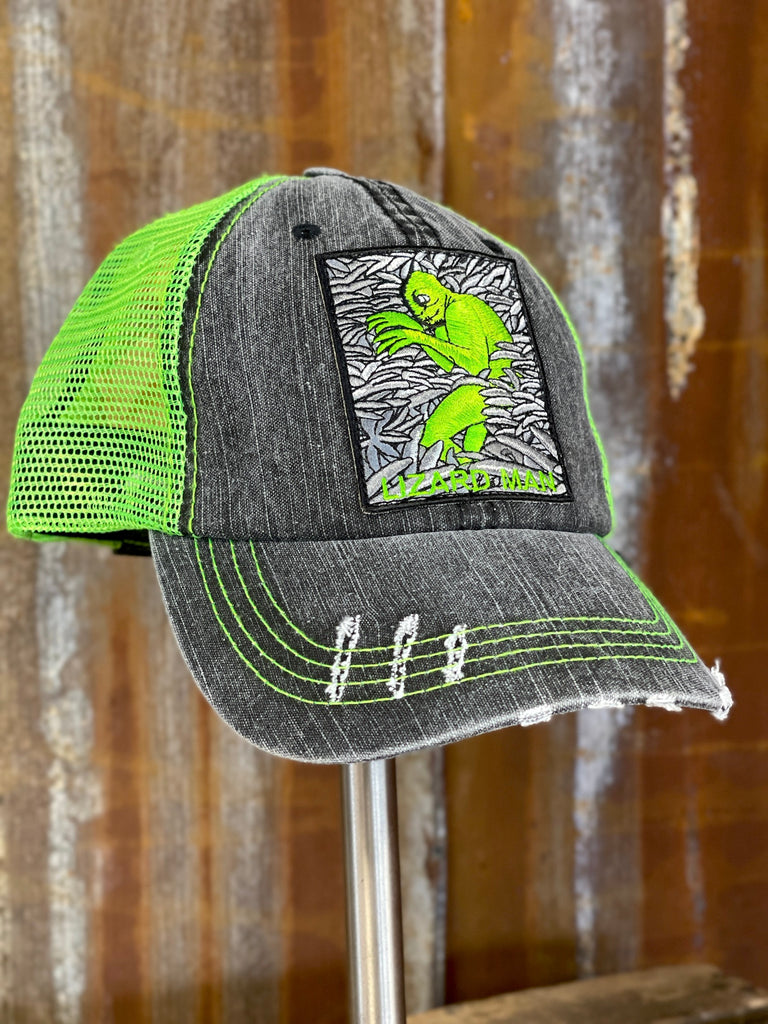 Lizard Man Cryptid Hat- Neon Green/ Black – Angry Minnow Vintage LLC