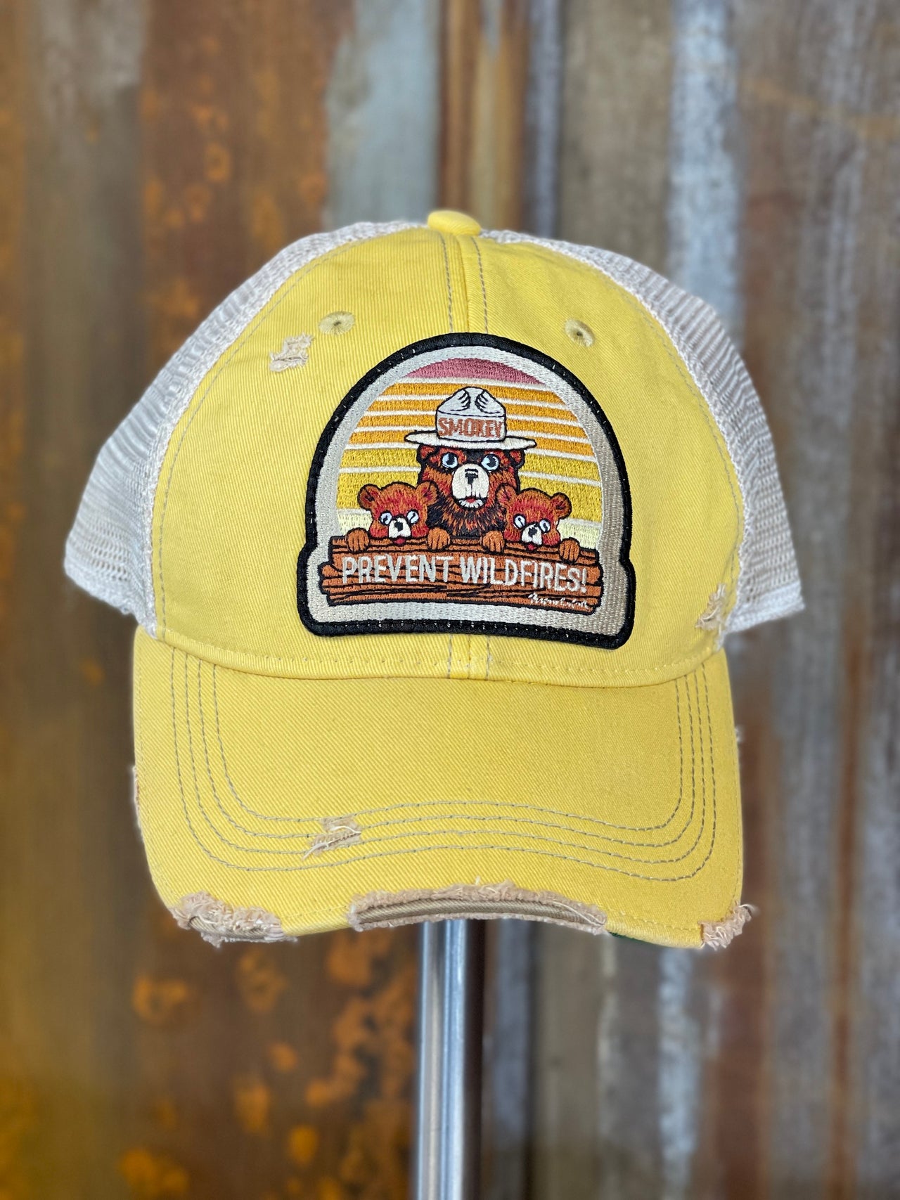 Smokey Bear & Cubs Graphic Hat- Distressed Citrus Snapback