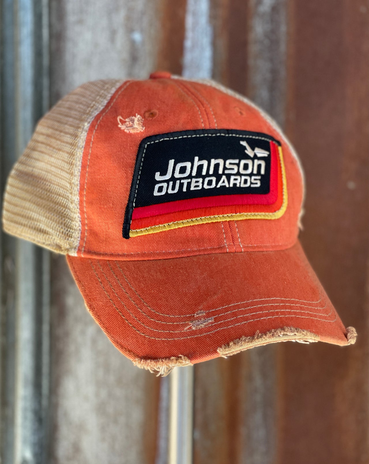 Retro Striped Johnson Hat- Distressed Orange Snapback