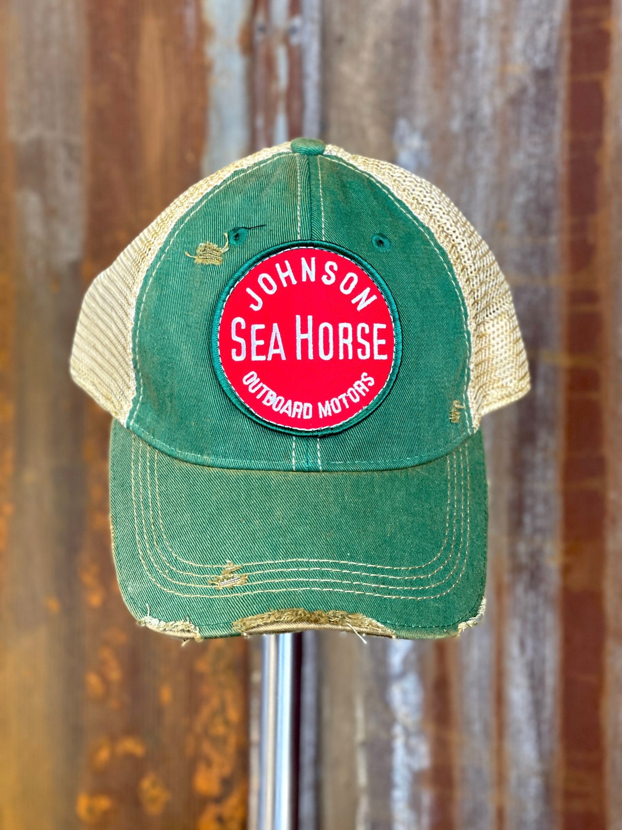 Outboard Round Patch Hat Distressed Kelly Green