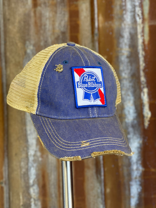Pabst Blue Ribbon Hat- Distressed Royal Blue |Angry Minnow 
