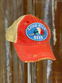 Thumbnail for Lone Star Beer Armadillo Logo Hat- Distressed  Red