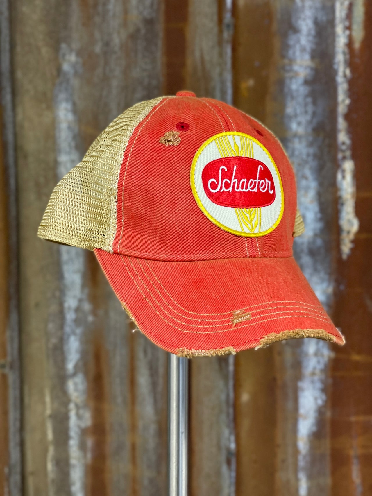 Schaefer Beer Hat- Distressed Red Snapback